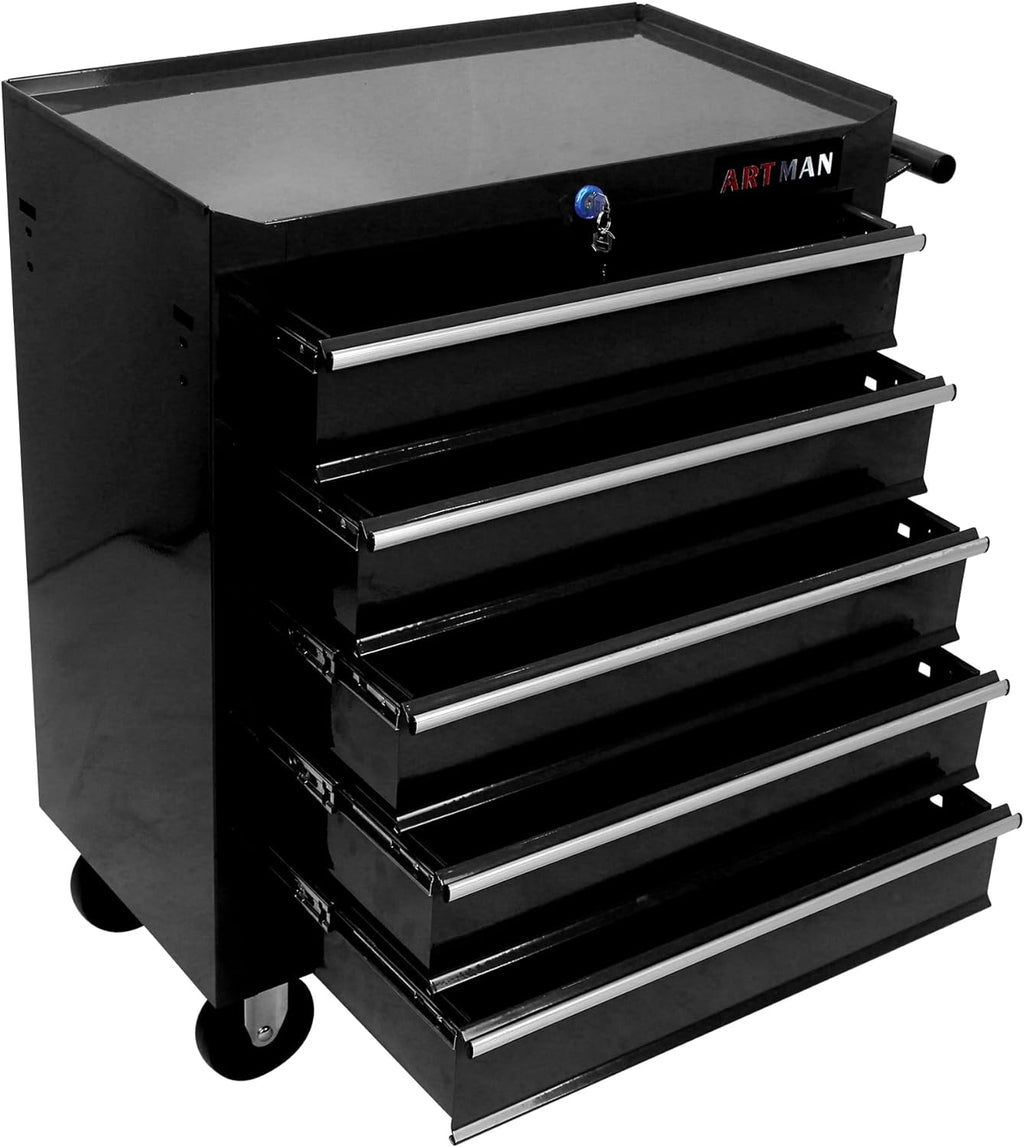 5 Drawers Rolling Tool Box，Tool Chest on Wheels, Lockable Tool Storage Cabinet Organizer Cabinet for Garage, Warehouse, Repair Shop, Workshop