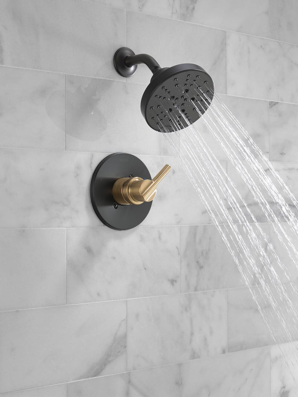 Delta Nicoli 14 Series H2Okinetic Shower Faucet Set, Matte Black/ Brushed Gold Shower Head and Handle Set, Valve Trim Kit, Matte Black/ Champagne Bronze 142749-GZ (Shower Valve Included)