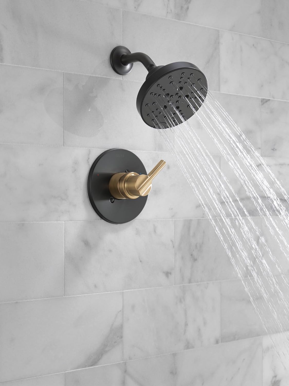 Delta Nicoli 14 Series H2Okinetic Shower Faucet Set, Matte Black/ Brushed Gold Shower Head and Handle Set, Valve Trim Kit, Matte Black/ Champagne Bronze 142749-GZ (Shower Valve Included)