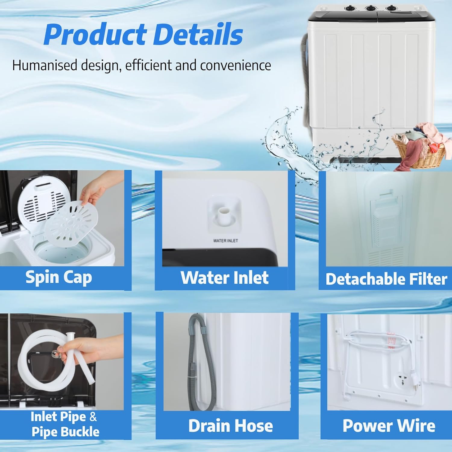 Nictemaw Portable Washing Machine 30Lbs Capacity Washer and Dryer Combo 2 In 1 Compact Twin Tub Laundry Washer (19Lbs) & Spinner (11Lbs) with Drain Pump, Time Control, for Apartment Dorms RV, Grey