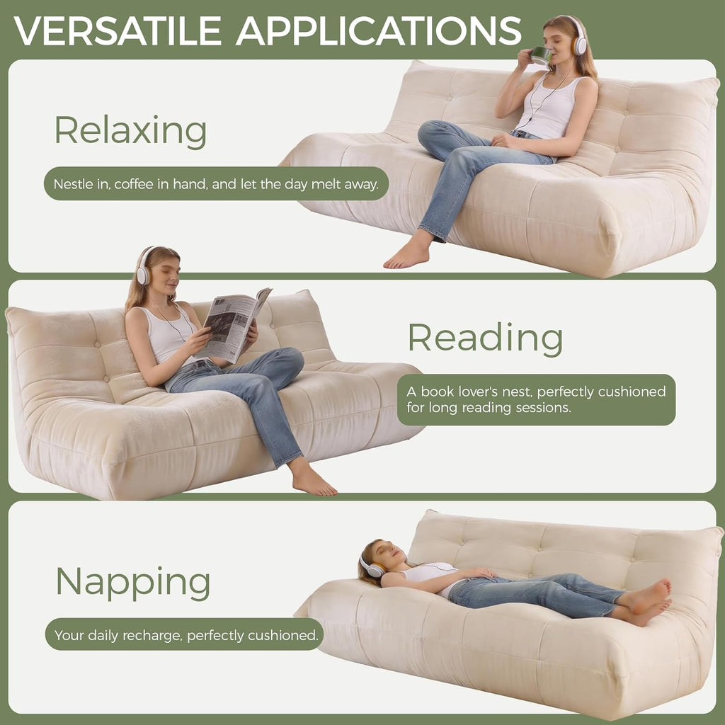 SUYOLS Bean Bag Chair, 3 Seater Fireside Chair Large Bean Bag Sofa for Adults, Memory Foam Chair Gaming Chairs with Comfy Design & Soft Fabric, Lazy Floor Sofa for Living Room, Bedroom, Beige