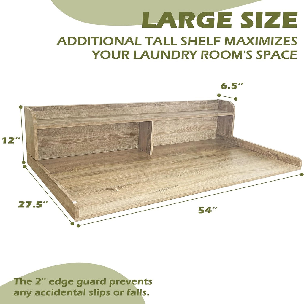 Royxen Laundry Countertop with Storage Universal Fit, Washer and Dryer Countertop with Shelf, Laundry Room Storage, 2-Tier Shelf, White Oak