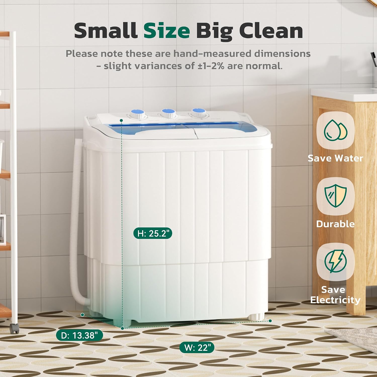 Greenvelly Portable Washing Machine, 16 Lbs Compact Washer and Dryer Combo, Semi-automatic Twin Tub Laundry Washer Machine for Dorms, Apartments, RVs (Blue)