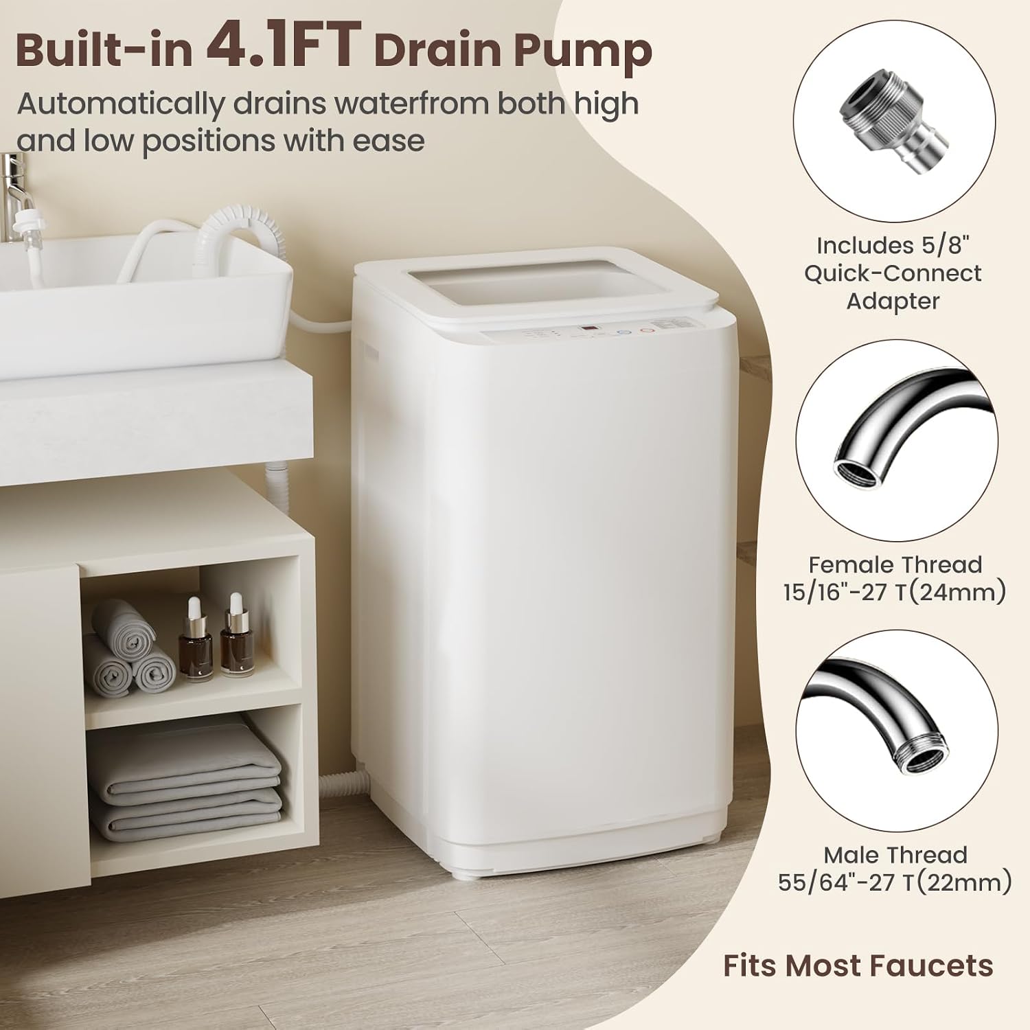 Auertech 14 lbs Portable Washing Machine, Fully Automatic Portable Washer with Glass Lid, 10 Wash Cycles, Compact Capacity Washer and Spin Dryer Combo with Drain Pump for Apartment, Dorm, RV