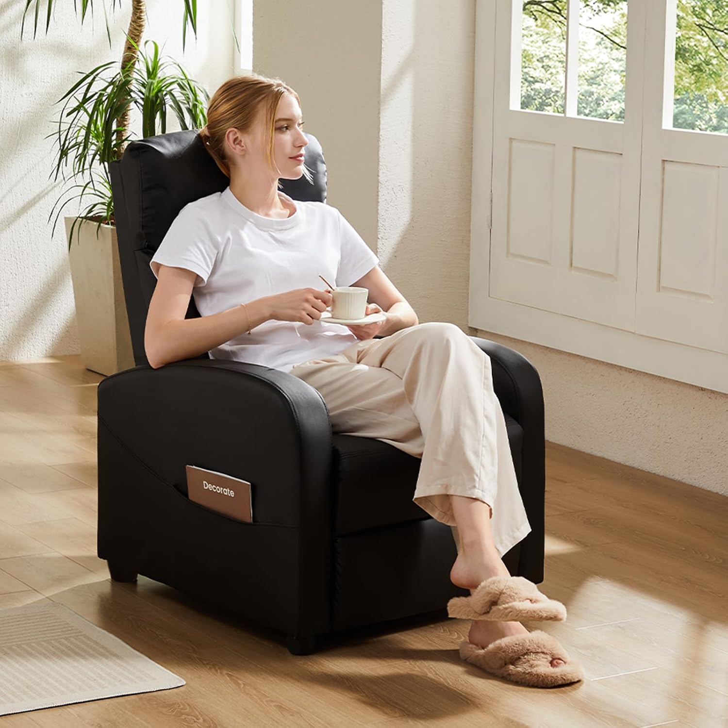 Sweetcrispy Massage Recliner Chair for Adults, Adjustable Home Theater Seating with Lumbar Support for Living Room, Modern Fabric Reclining, Grey