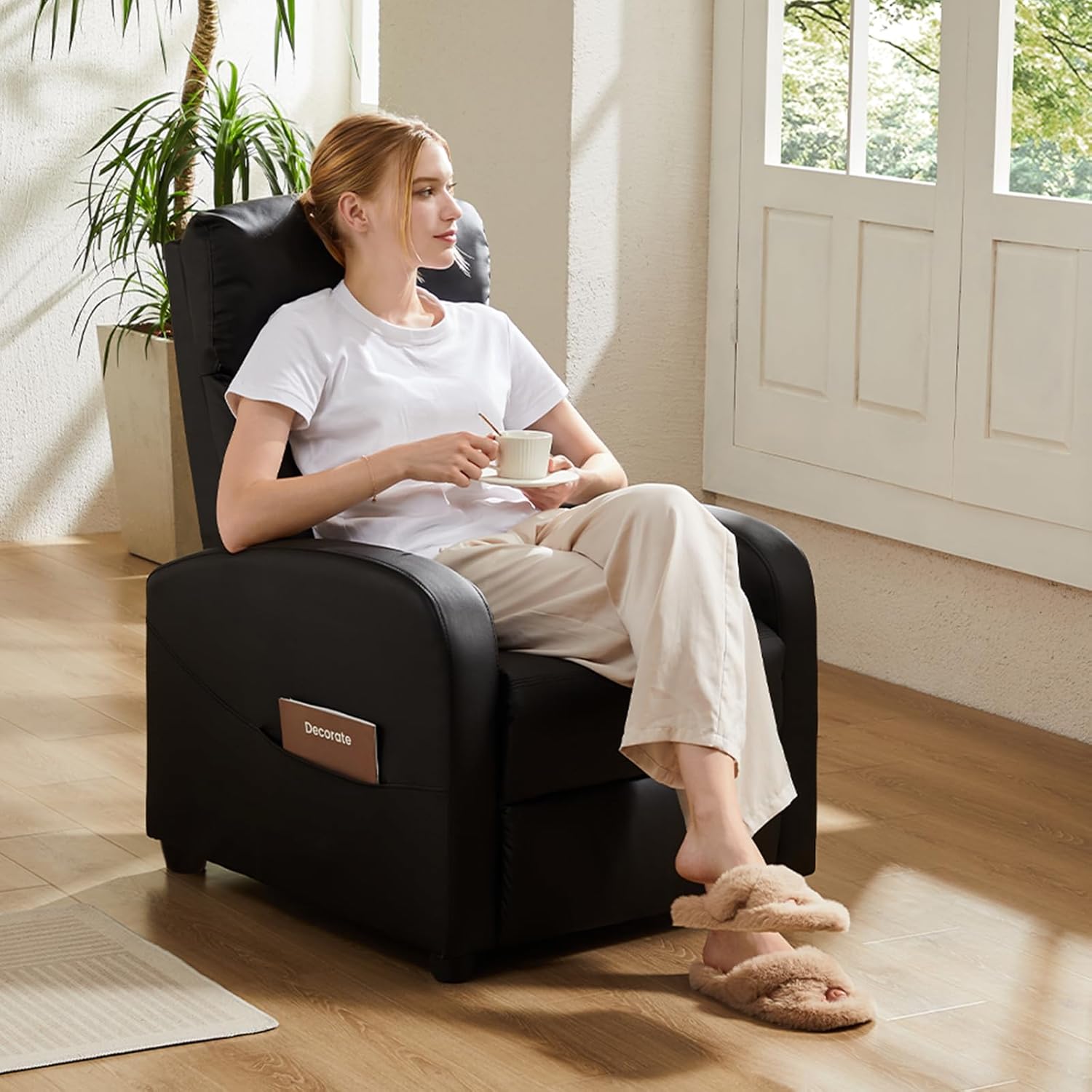 Sweetcrispy Recliner Chair Fabric Recliner Sofa No Massage, Home Theater Seating with Lumbar Support, Adjustable Push Back Overstuffed High-Density Sponge Reclining for Living Room, Grey