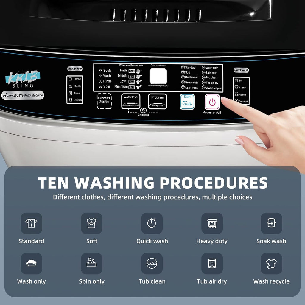 Portable Washing Machine, 17.7lbs Full-Automatic Small Washing Machine for Apartment, 10 Wash Programs with Drain Hose Dorm Size Portable Washer for RV, Home, College, Grey