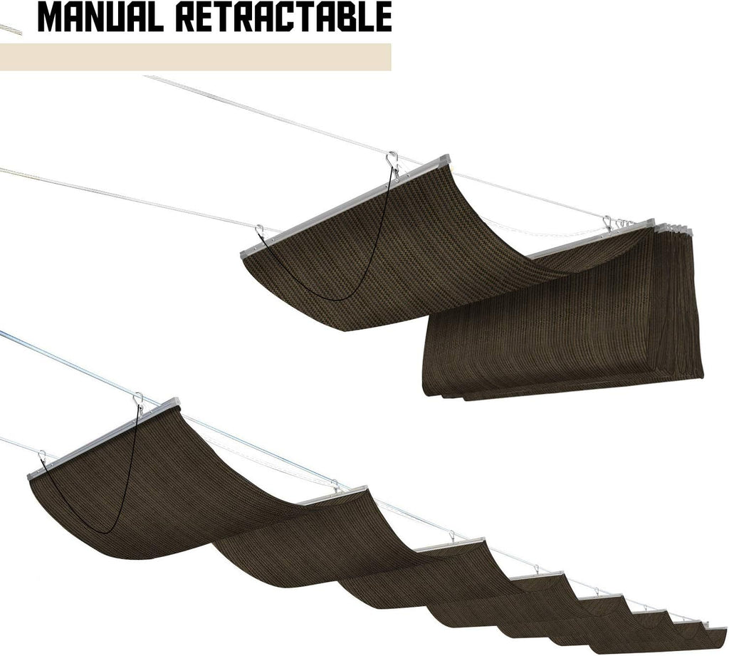TANG 7' x 12' Pergola Cover Shade Canopy, Retractable Awning Sun Shades Outdoor Patio Pergolas Kit for Deck Backyard Gazebo, Wave Shade Sail with Hardware Wire Cable, Brown