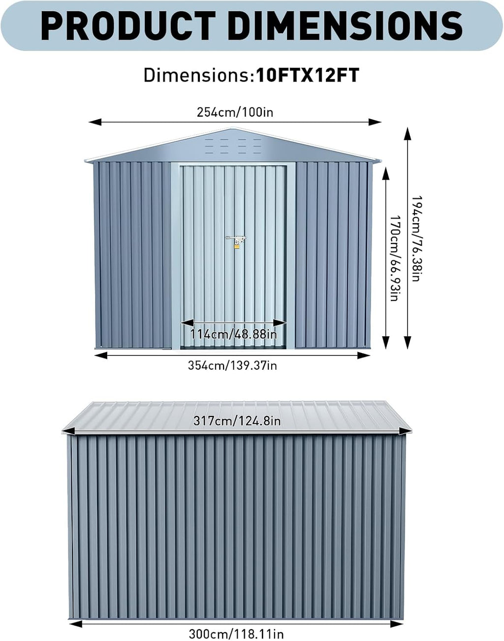 10x12 FT Outdoor Storage Shed, Large Metal Tool Sheds with Sturdy Frame Structure,Sloping Roof and Vents,Updated Reinforced and Lockable Doors Frame for Patio for Backyard,Patio,Garage