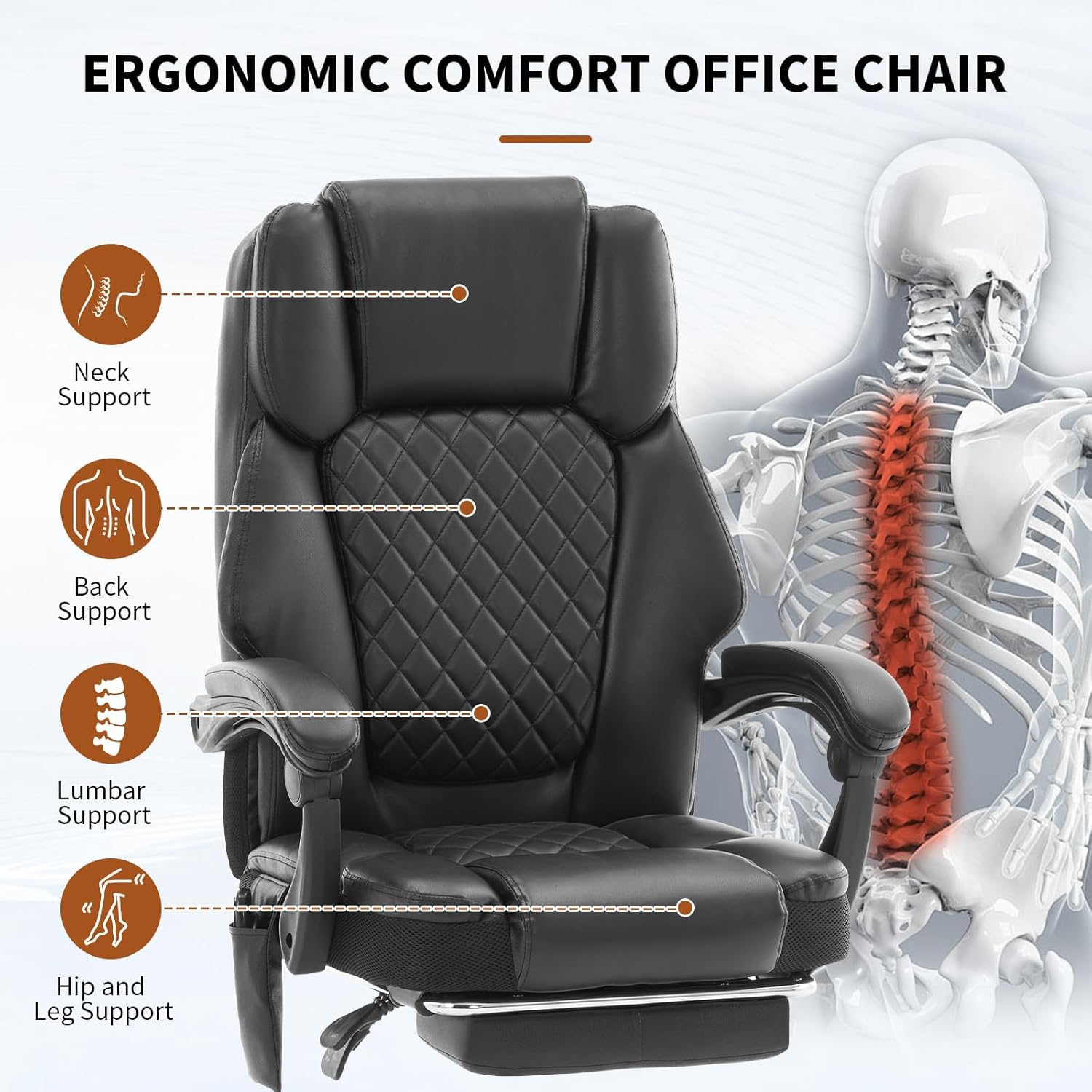 Massage Office Chair with Footrest, Heated Reclining Office Chair for Heavy People 400 lbs,High Back Executive Leather Home Desk Chair 6 Vibration Points,Ergonomic Managerial Chair, Black