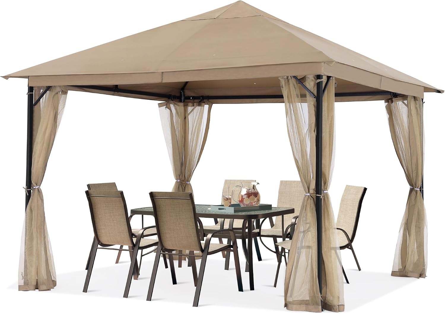 ABCCANOPY Outdoor Patio Gazebo 9x9 - Single Roof Canopy with Mosquito Netting for Backyard, Deck, Garden, Lawn, Khaki