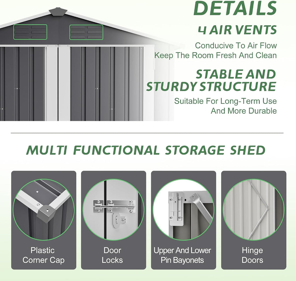 6 x 4 FT Metal Outdoor Storage Shed,Backyard Garden Tool Shed– Lockable Door, Waterproof Sloped Roof, Reinforced Galvanized-Steel Frame, Multi-Purpose Garden Shed for Backyard, Patio & Lawn