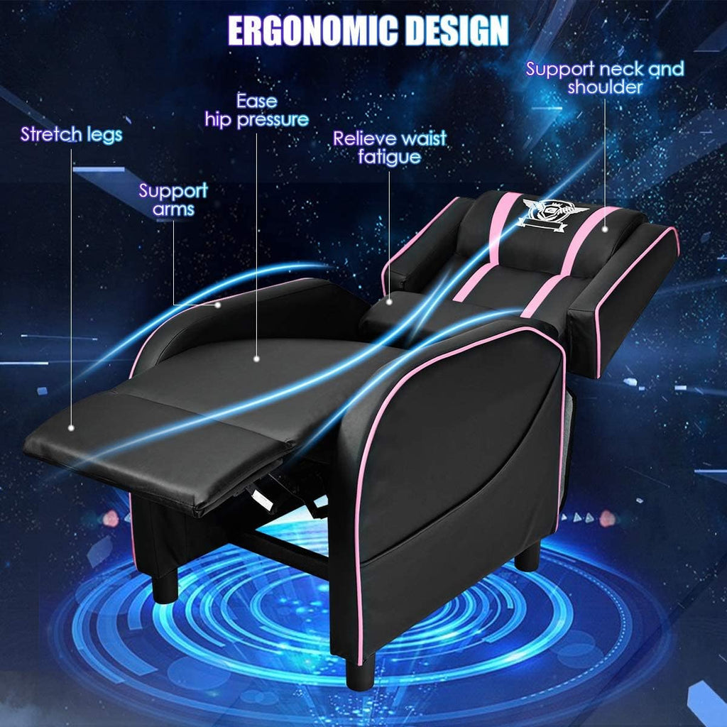 DORTALA Massage Gaming Chair for Adults, Adjustable Recliner Sofa w/Footrest and Massage Function, Adjustable Living Room Recliner, Home Theater Seating, PU Leather, 330LBS Weight Capacity, Pink