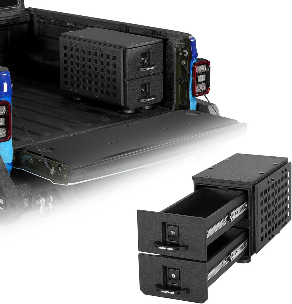 Hooke Road Truck Bed Drawer System Tool Box for Toyota Tacoma, Jeep Gladiator JT, Chevy Colorado & GMC Canyon, Vehicle Bed Side Storage Toolbox with MOLLE Panel