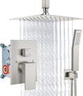 Aolemi Ceiling Mount Shower System Rain Shower Head with Handheld Spray High Pressure Shower Faucet Set Rough-in Valve Shower Trim Kit Included Bathroom Brushed Nickel 8 Inch Ceiling Shower Head