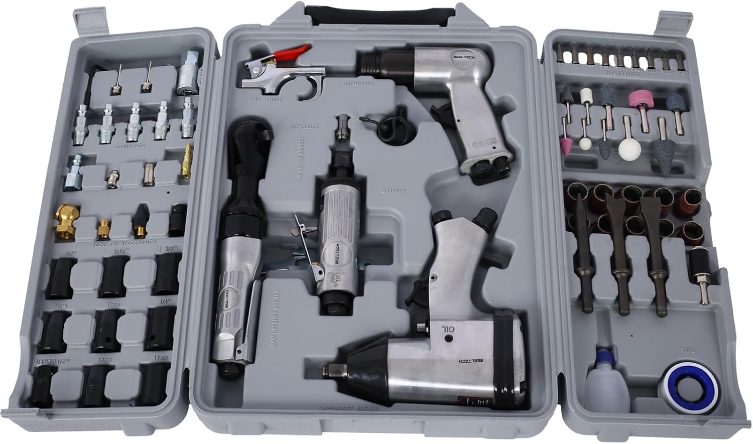 71-Piece Professional Air Tool Accessory Kit) - Craftsman Air Tools, Impact Wrench, Air Ratchet, Die Grinder, Blow Gun, Air Hammer, Dual Air Chuck, Tire Gauge, and Accessories (Sliver)