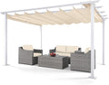 HAPPATIO 10' X 13' Pergola Retractable Canopy with White Frame for Backyards, Gardens, Patios, Outdoor Pergola with Sun Shade Canopy (Beige)
