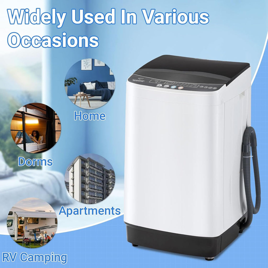 Erivess 16 lbs Portable Washing Machine, 2.0 Cu.Ft Capacity Full Automatic Washer for Homes & Apartments, 8 Wash Programs, Compact Laundry Washer for Homes & Apartments, Dorm, Small Spaces