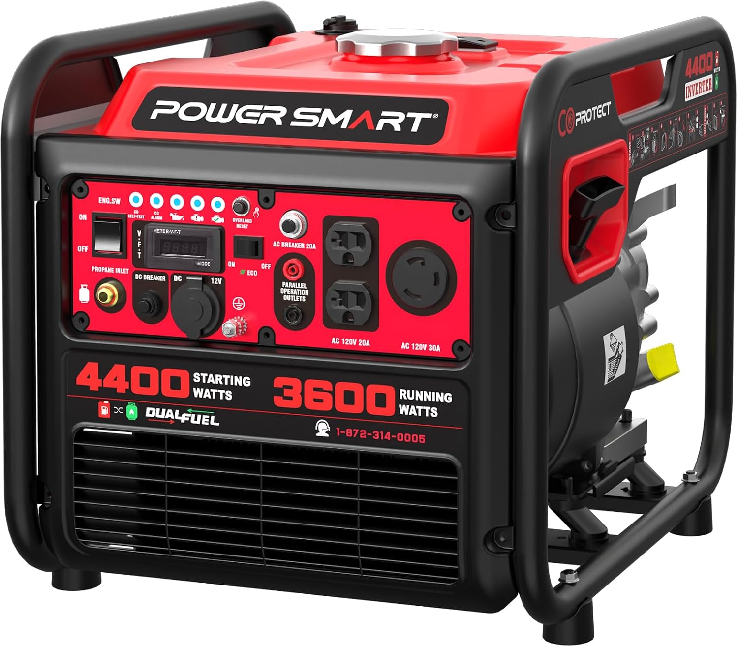 PowerSmart 4400W Dual Fuel Portable Generator, 223cc 4-Stroke OHV Gas/LPG Powered, 3600W Rated, 30A RV Ready & 120V Outlet, Recoil Start Backup Power for Home, RV and Jobsites, Model# MB5040DC