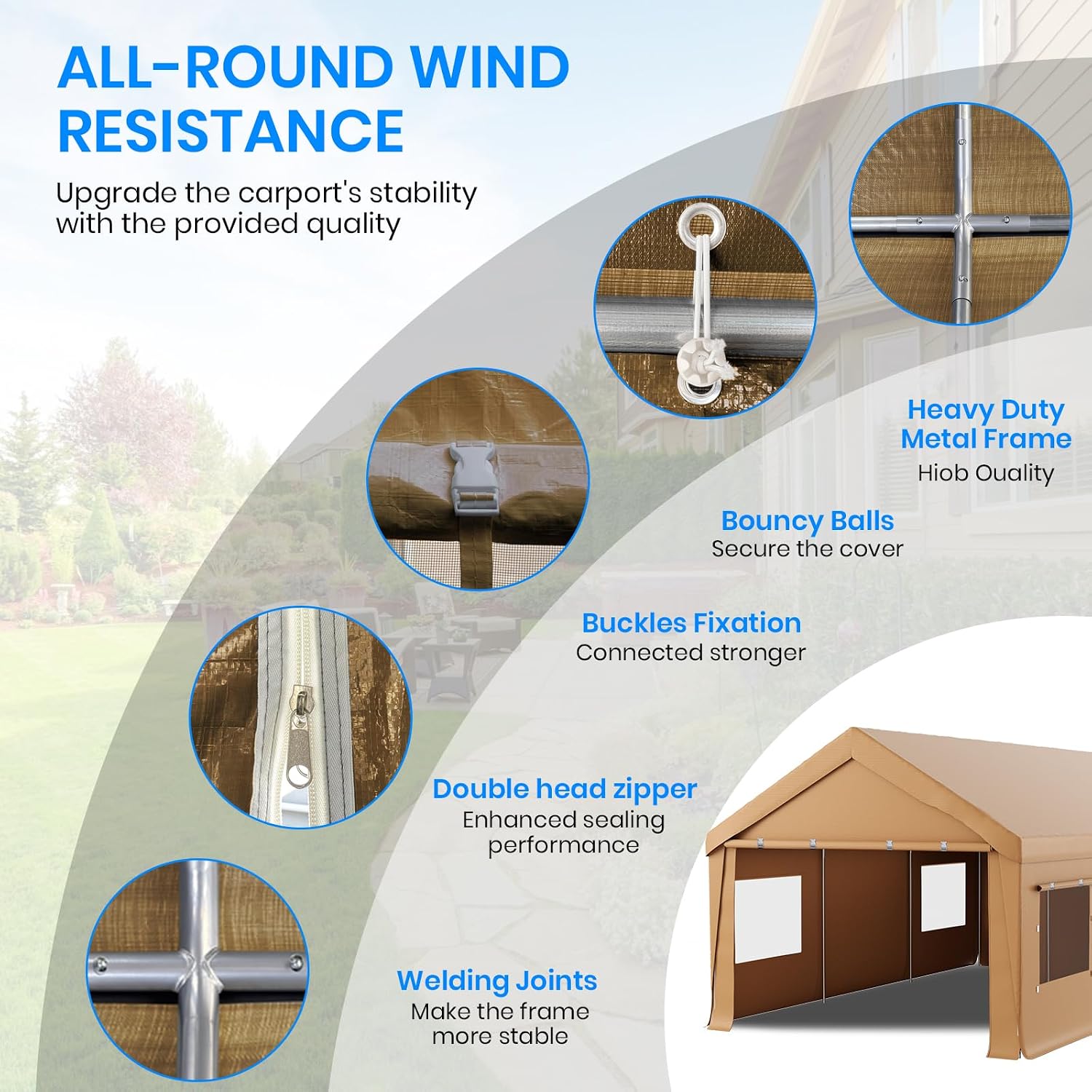 Carport 10x20 Heavy Duty Portable Garage,Carport Canopy with Roll-Up Windows & Doors,Portable Garage and Shelter with Removable Sidewalls,Car Tent Garage with All-Season Tarp for Lawnmower Bike Truck