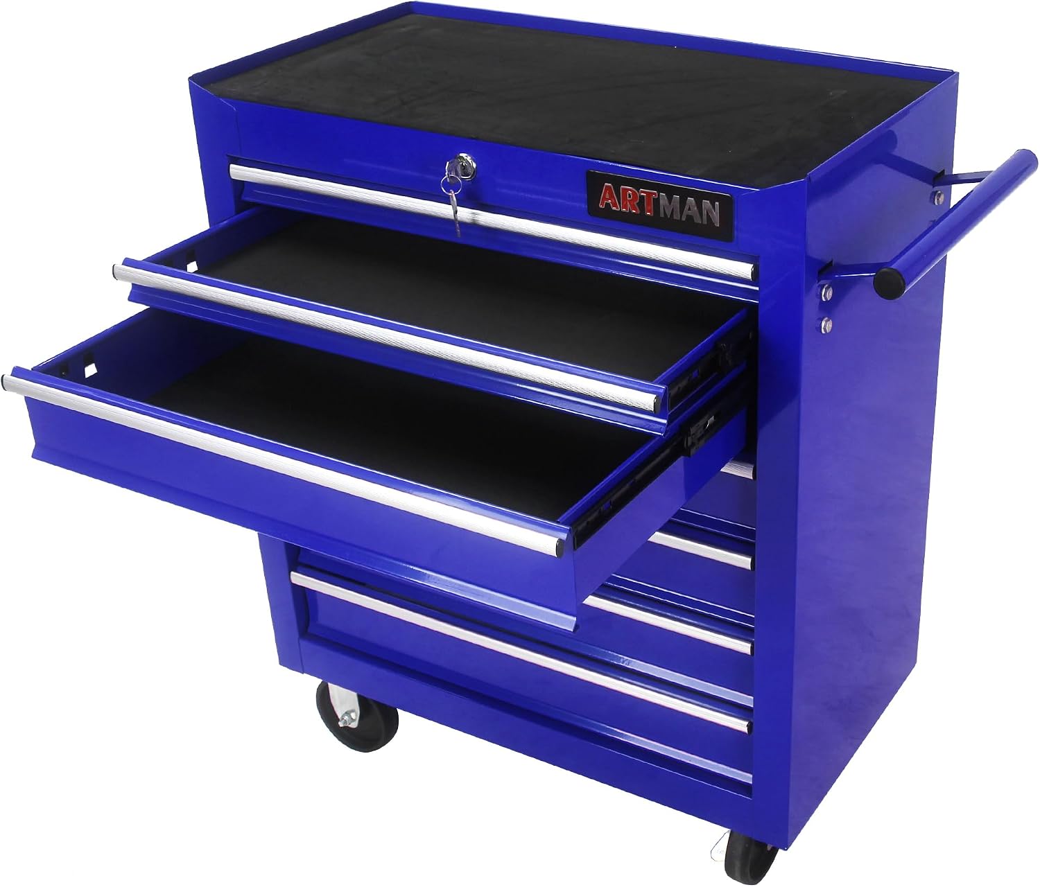 7-Drawers Multifunctional Tool Boxes on Wheels, Lockable 4' Casters Tool Cart Cabinet, Powder-coated Steel Rolling Tool Chest with Key for Garage, Warehouse, Repair Shop, 231LBS Capacity - Blue