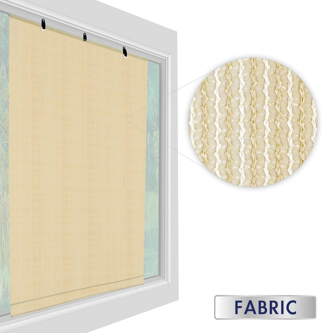 Windscreen4less Outdoor Shade Blinds Patio Roll Up Blackout Shades Exterior Roller Privacy Screen for Pergola Balcony Porch Carport Deck Window, 8' W x 10' L Beige