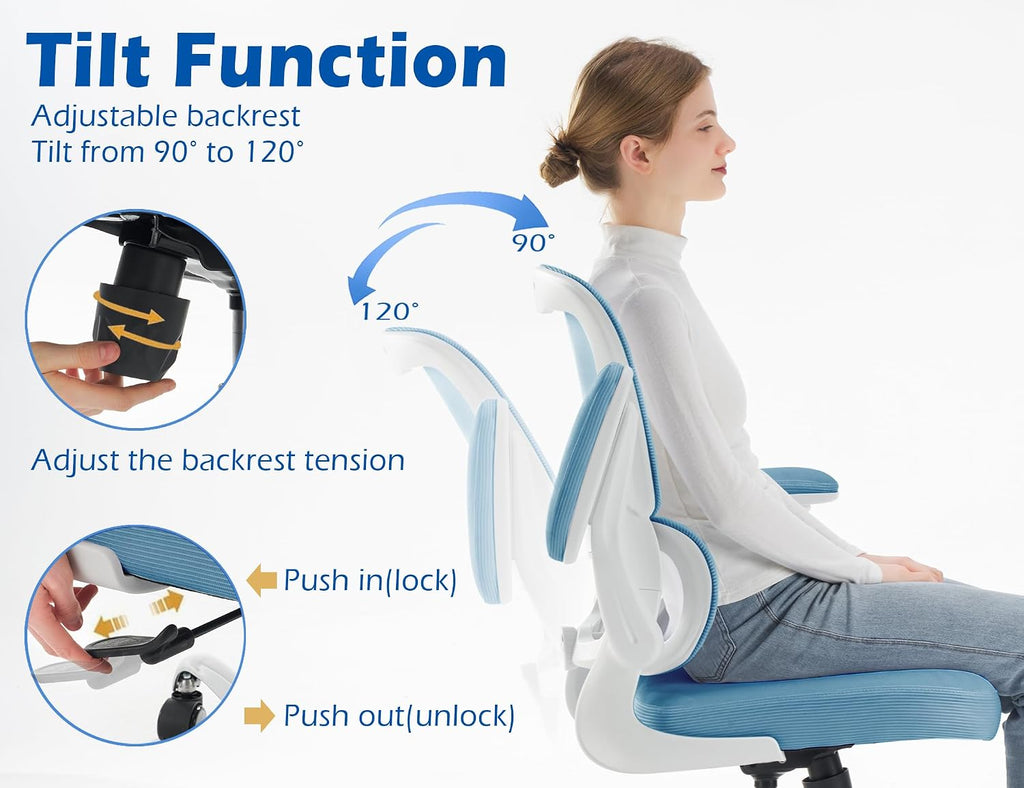 TRALT Ergonomic Office Chair - Desk Chair with Adjustable Lumbar Support Computer Chair - Mesh Comfy Chair with Flip-up Armrests - Gaming Chairs for Adults Home Office (PU Leather, Sky Blue)