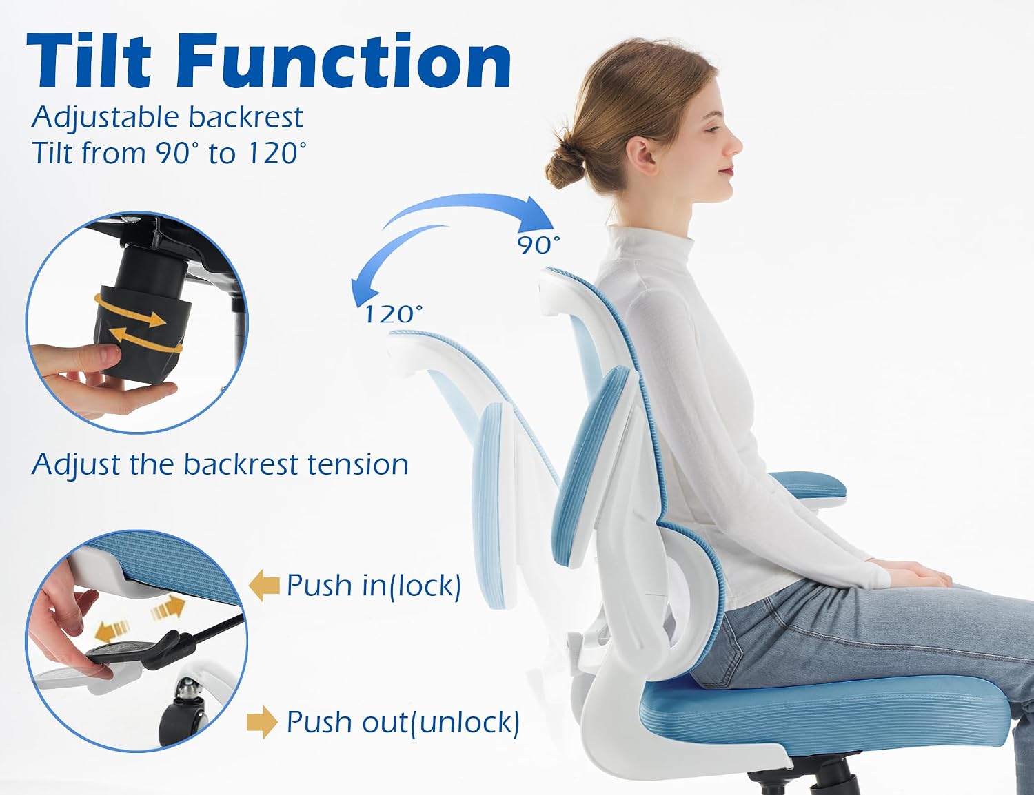 TRALT Ergonomic Office Chair - Desk Chair with Adjustable Lumbar Support Computer Chair - Mesh Comfy Chair with Flip-up Armrests - Gaming Chairs for Adults Home Office (PU Leather, Sky Blue)