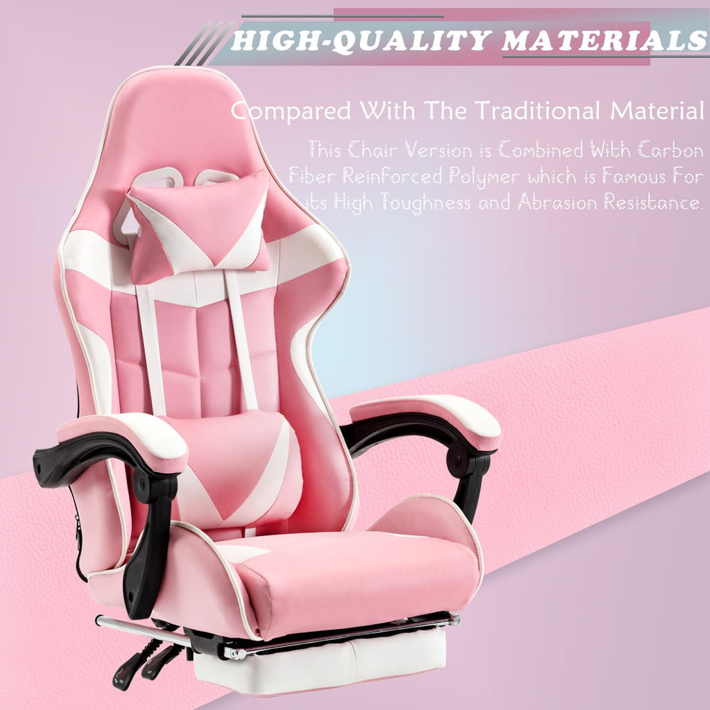 Soontrans Pink Gaming Chairs with Footrest,Ergonomic PC Computer Game Chair,Lovely Home Office Desk Pink Chair with Headrest and Lumbar Support Gamer Chair for Girls
