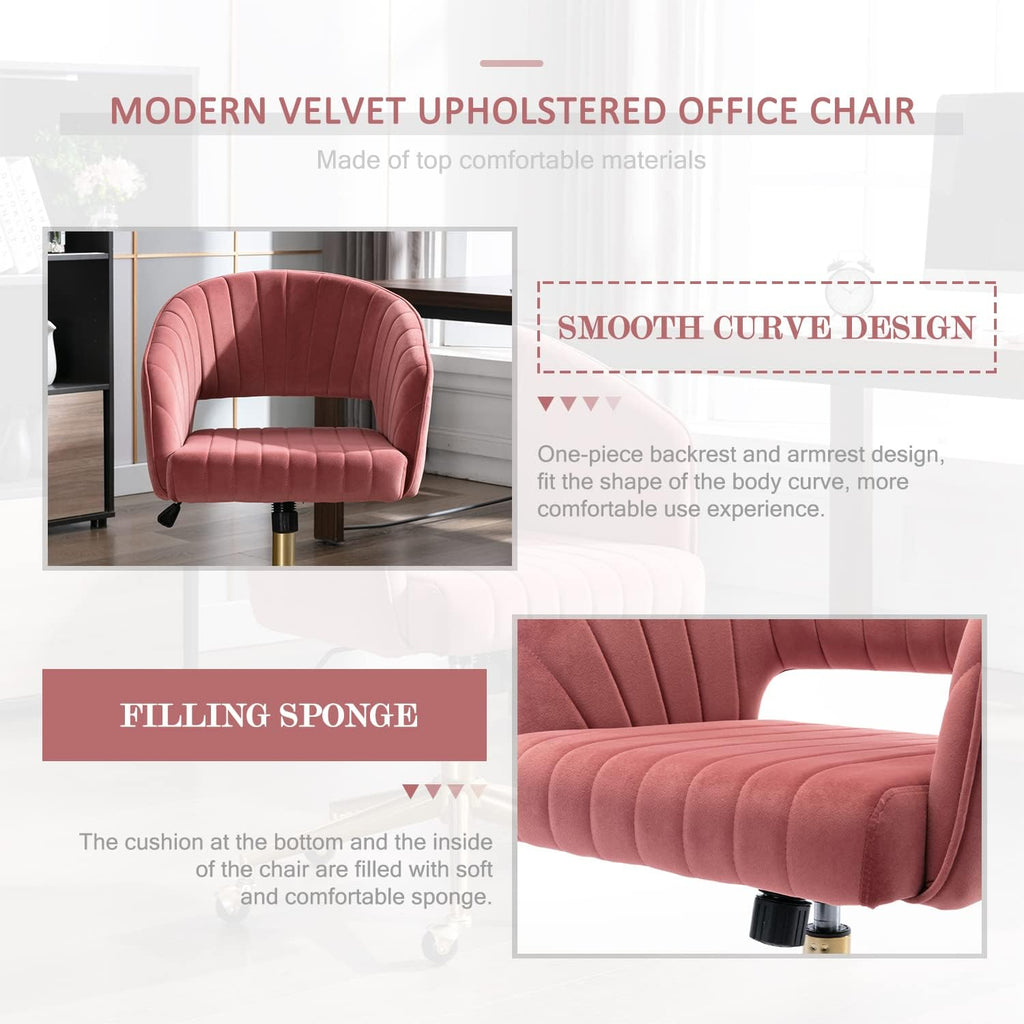 Eifizek Velvet Office Desk Chair, Modern Adjustable Home Desk Chair with Wheels, Swivel Vanity Chair for Bedroom, Office, Vanity Study (Bean Paste Red)