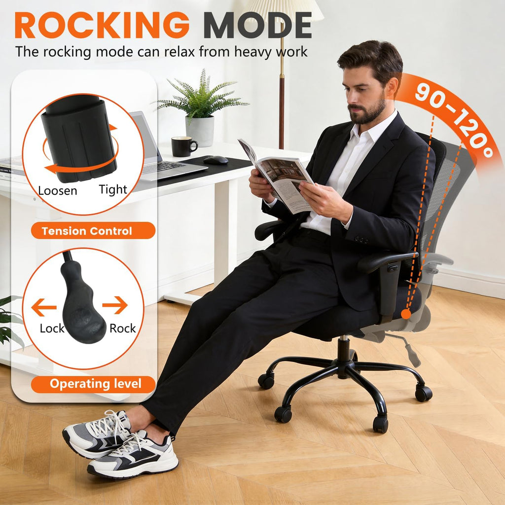 Big and Tall Office Chair 400lbs Wide Seat Desk Chair Computer Chair with Lumbar Support Adjustable Arms Task Rolling Swivel Mesh Executive High Back Ergonomic Chair for Adults Women,Black