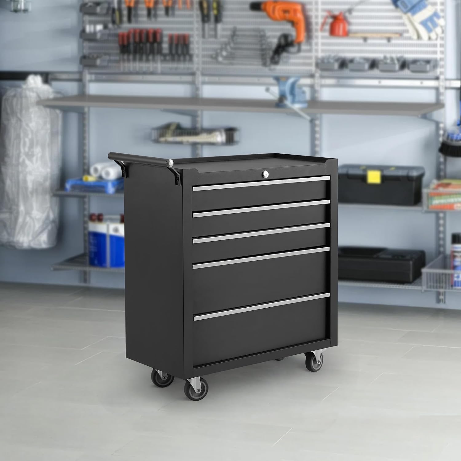 5-Drawer Rolling Tool Chest, Rolling Tool Box with Wheels and Lock System, Portable Mobile Tool Storage Cabinet for Garage, Workshop, Mechanics and Repair Room