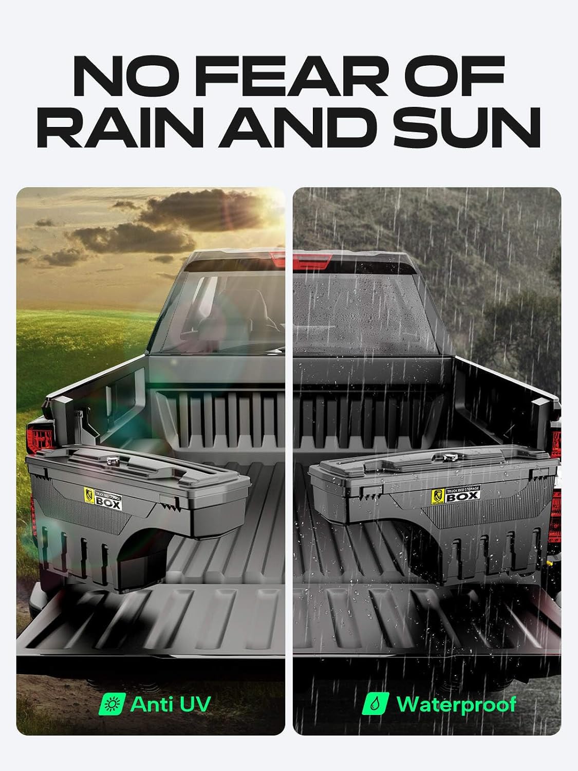 YHTAUTO Truck Bed Storage Tool box Lockable Compatible with 2015-2026 Ford F-150, Without Bed Rail Storage, Passenger Side, Swing Waterproof Wheel Well Toolbox