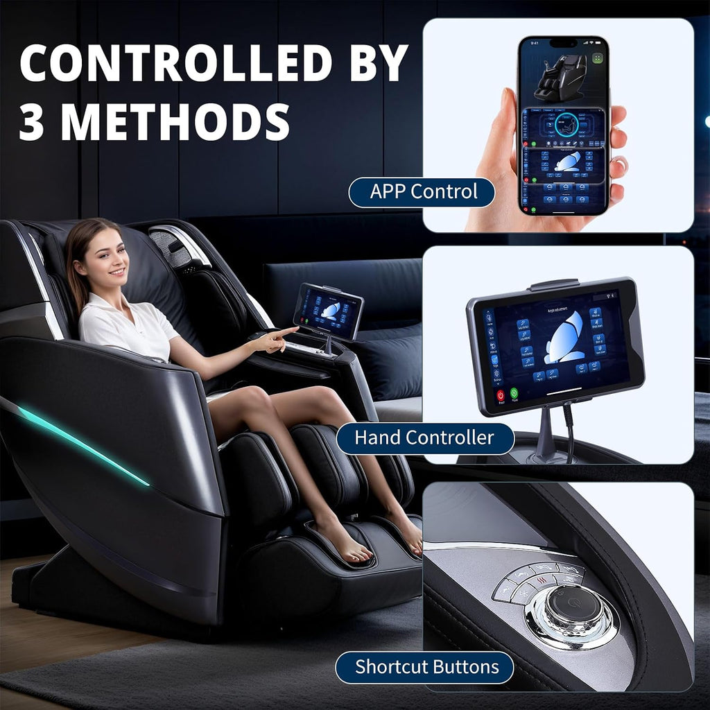 HealthRelife 4D Massage Chair Full Body Zero Gravity Recliner - 55' SL-Track,20 Auto Modes,11 Massage Technique,40 Airbags Massage,with Yoga Stretch,APP Control,Negative Oxygen lons (Black)