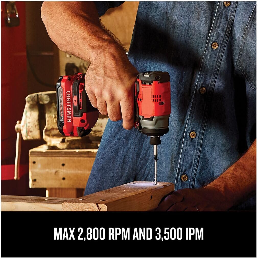 CRAFTSMAN V20 Cordless Impact Driver Kit, 1/4 inch, Battery and Charger Included (CMCF810C1)