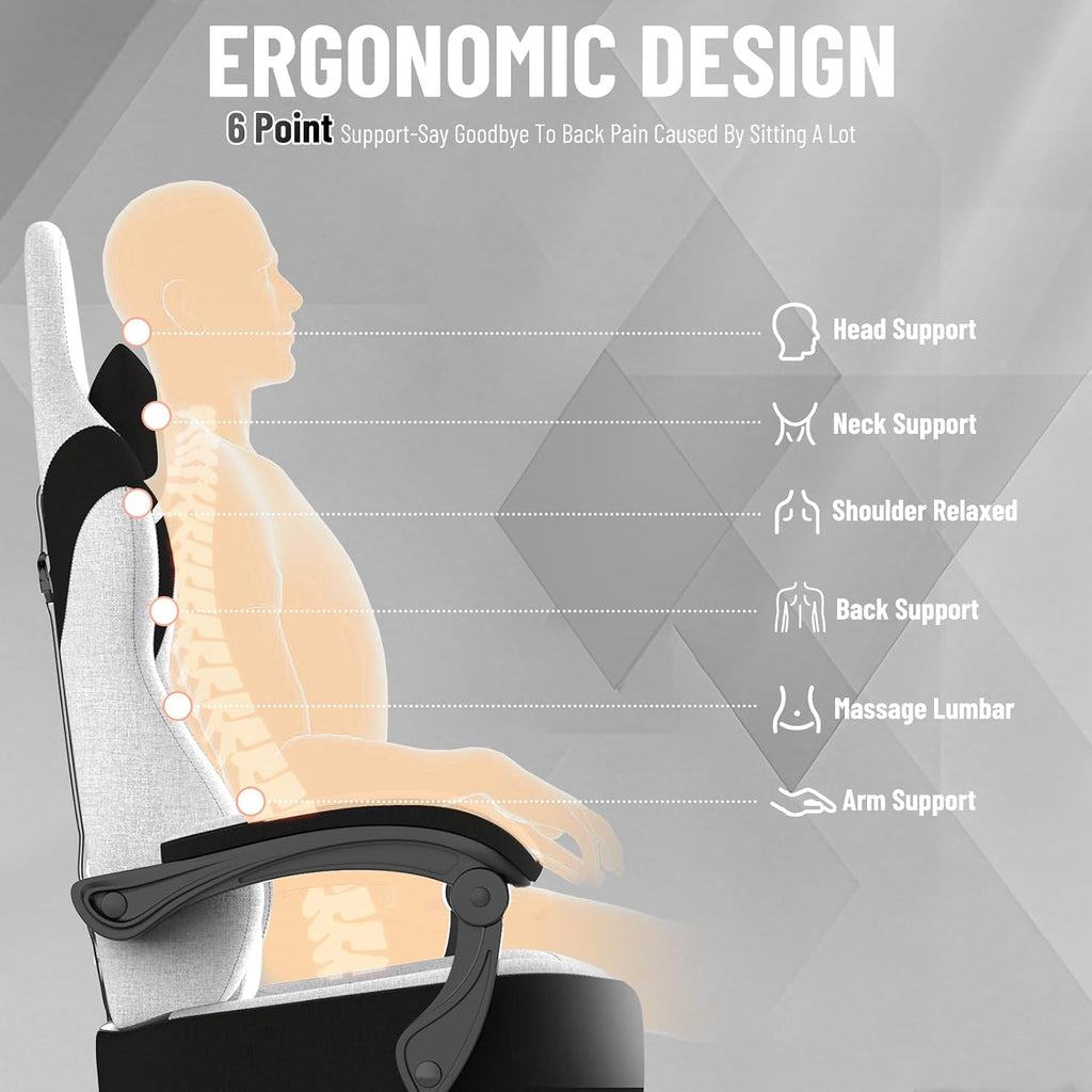 Soontrans Linen Fabric Ergonomic Gaming Chair with Pocket Spring Cushion, Computer Chair with Wide Seat 20',Gamer Chair with Adjustable Headrest, Comfortable Office Chair for Home & Gaming
