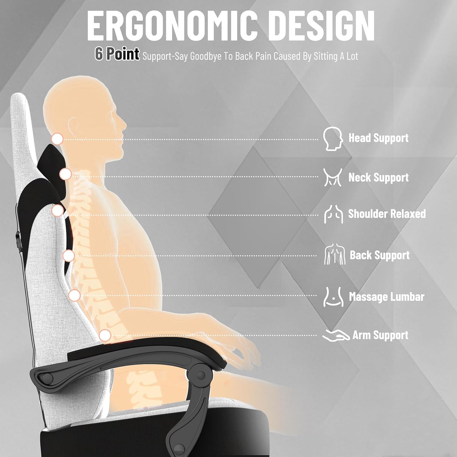 Soontrans Linen Fabric Ergonomic Gaming Chair with Pocket Spring Cushion, Computer Chair with Wide Seat 20',Gamer Chair with Adjustable Headrest, Comfortable Office Chair for Home & Gaming