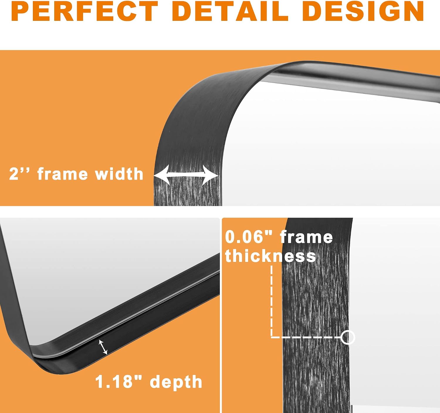 NeuType Full Length Mirror, 63'x20' Floor Mirror Full Body Dressing Mirror Round Corner, Hanging or Leaning Against Wall Large Rectangle Wall Mounted Deep Set Aluminum Alloy Frame for Bedroom, Black