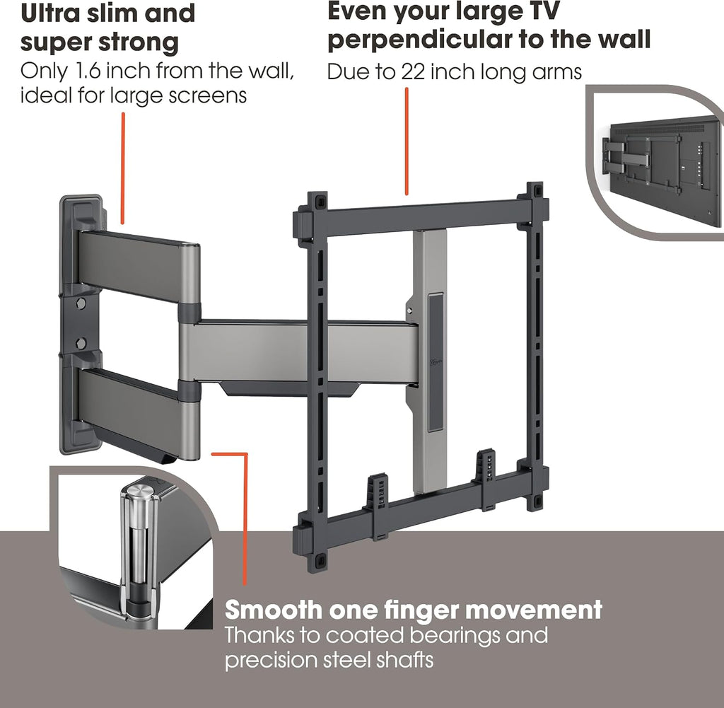 Vogel's TVM 5445 Full-Motion Ultra-Thin TV Wall Bracket for 32-65 inch TVs, Max. 77 lbs, Swivels up to 180°, Full-Motion TV Mount max. VESA 400x400, Universally Compatible