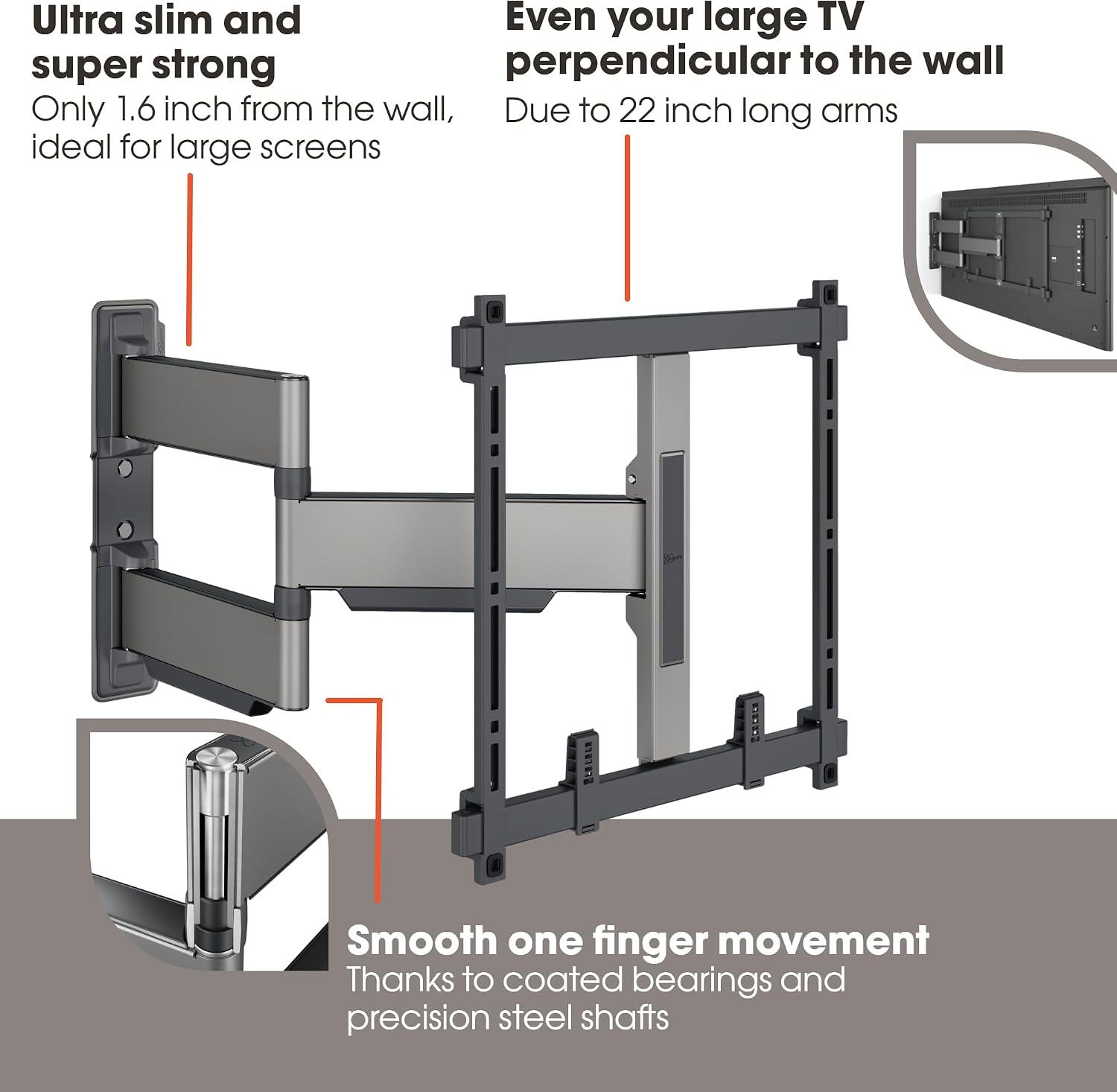 Vogel's TVM 5445 Full-Motion Ultra-Thin TV Wall Bracket for 32-65 inch TVs, Max. 77 lbs, Swivels up to 180°, Full-Motion TV Mount max. VESA 400x400, Universally Compatible