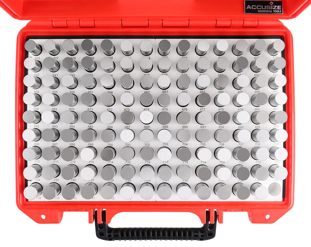 Accusize Industrial Tools 0.626''-0.750'', 125 Pcs Steel Plug Pin Gauge Set, Minus, Class Zz, M4(-)