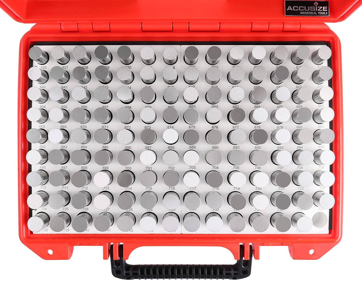 Accusize Industrial Tools 0.626''-0.750'', 125 Pcs Steel Plug Pin Gauge Set, Minus, Class Zz, M4(-)
