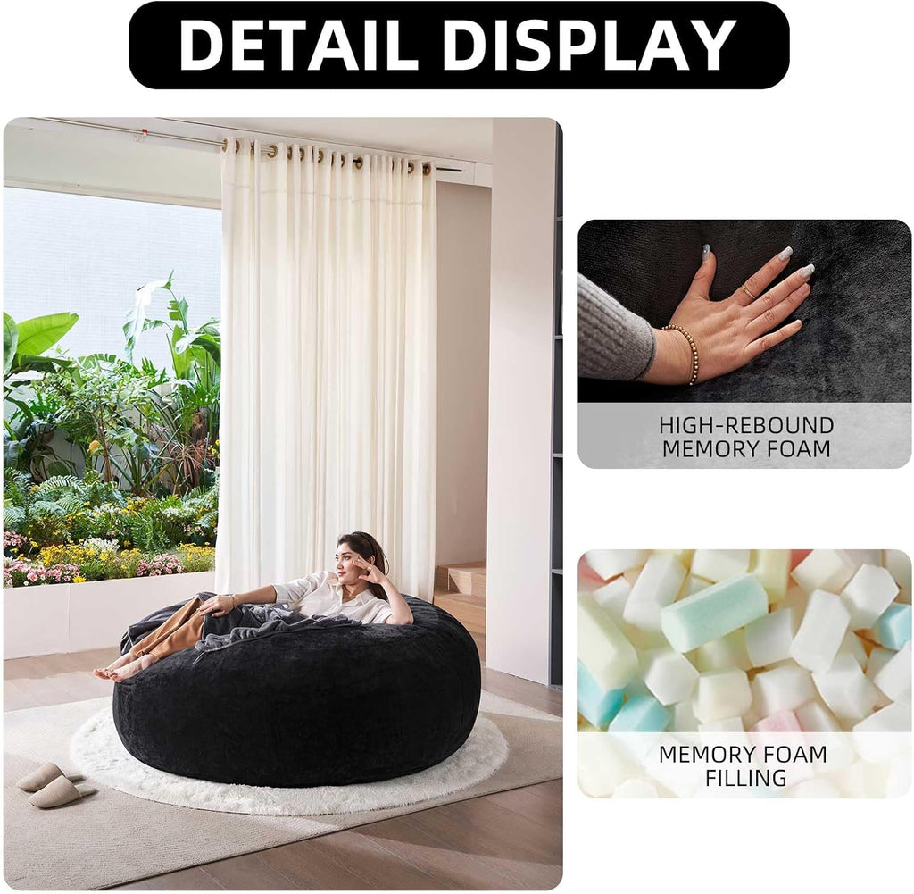 Extra Large Bean Bag Chairs for Adults 6FT Bean Bags with Filler Included Memory Foam Chair Soft and Comfortable Giant Bean Bag, Suitable for Bedroom, Dormitory Gaming and Gaming Chairs(Black)