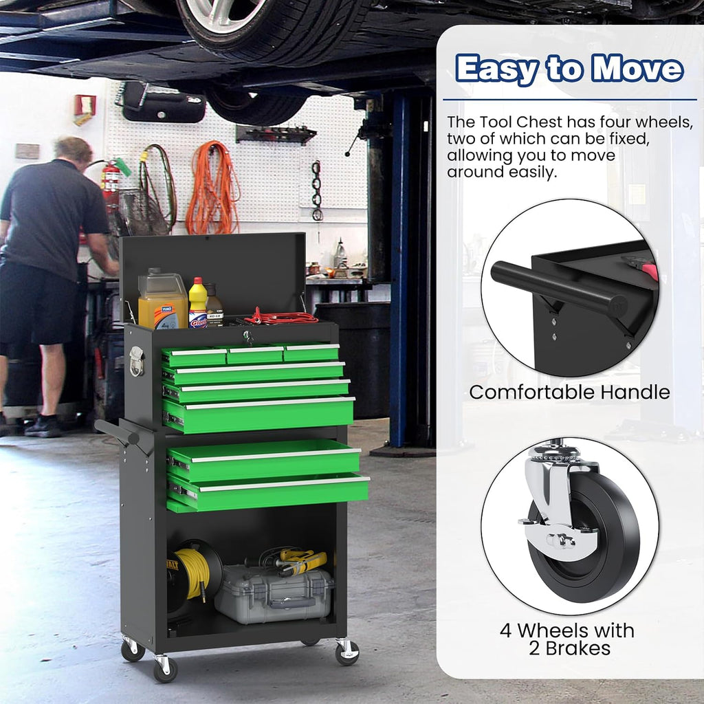 Rolling Tool Chest with Wheels, 8-Drawer High Capacity Tool Box with Wheels, Removable Storage Toolbox with Lock for Garage, Workshop (Blackgreen)