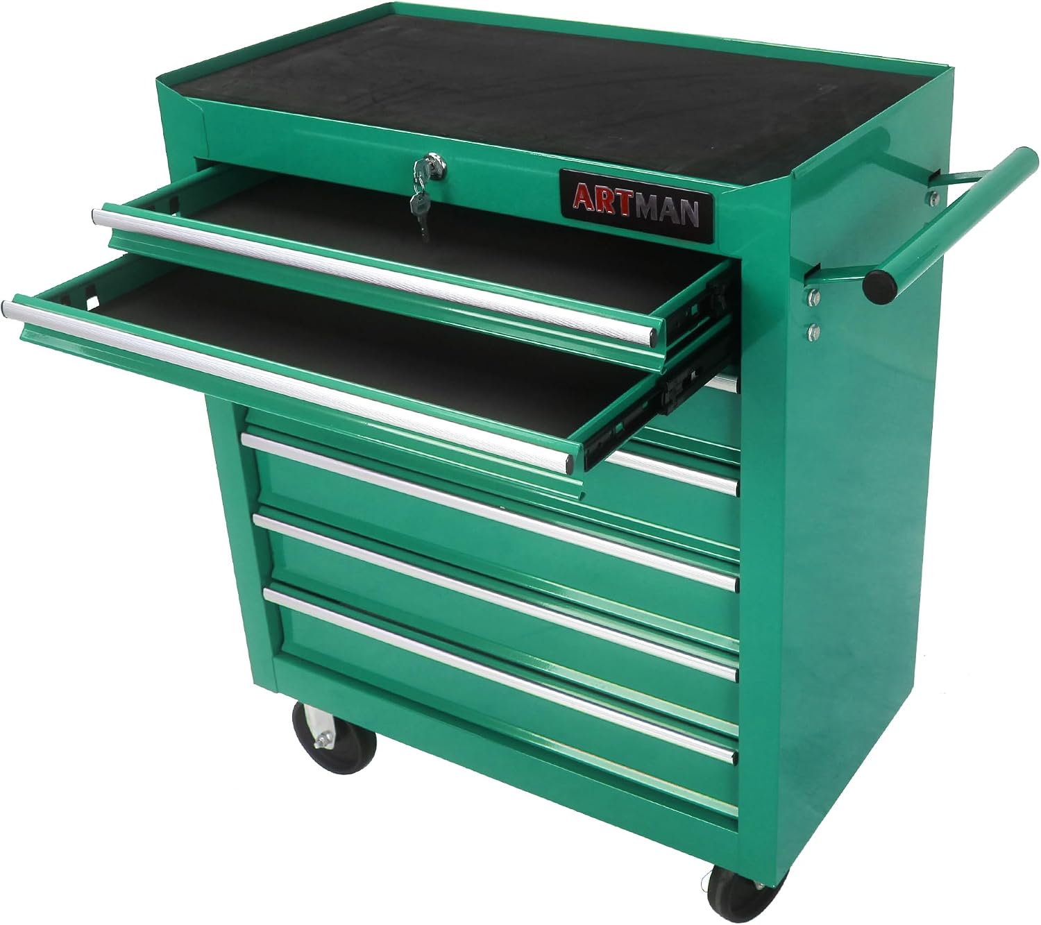 7 Drawer Tool Cart: Multifunctional US General Tool Box on Wheels and Rolling Toolbox (Green)