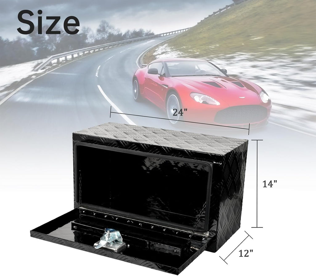 24'' Inch Aluminum Underbody Truck Box with T-Handle Latch,14 x 12 x 24 Inch Underbed Toolbox With Durable Lock Silver For Storage And Organization