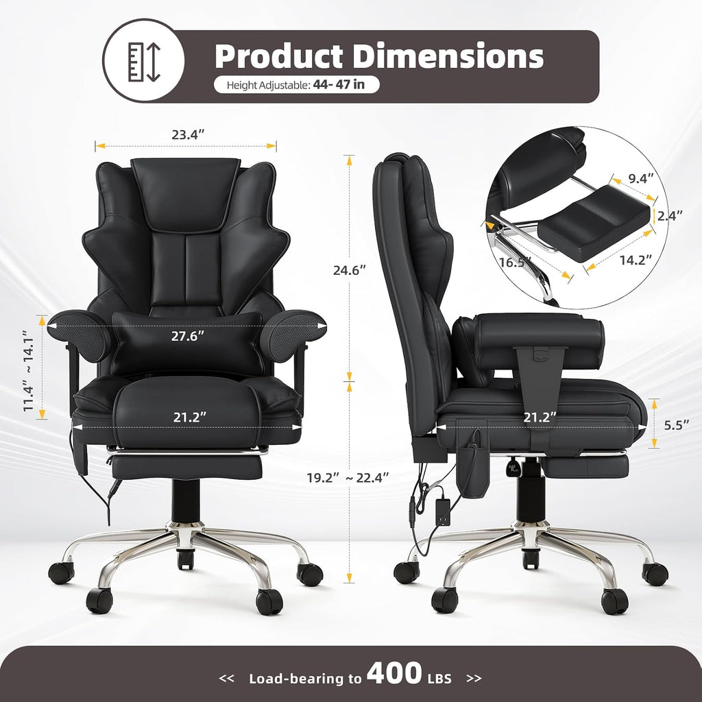 7-Point Massage Office Chair,Heated Manageral Chair,Ergonomic Executive Chair with Footrest,Adjustable Armrest，Computer Chair for Offices, Study Areas, Gaming Spaces,Black