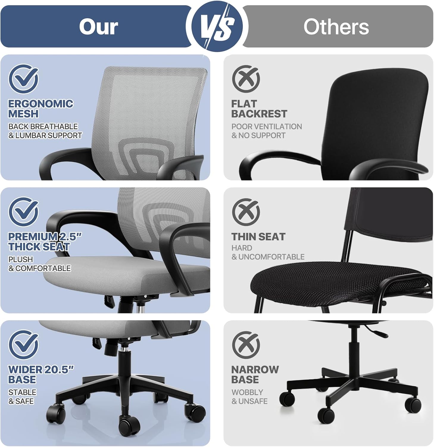 MoNiBloom Mesh Office Chair, Ergonomic Computer Chair for Adults, Rolling Swivel Mid-Back Desk Chair with Lumbar Support, Comfy Armrest for Home Office, Gaming, Light Gray 10 Pack