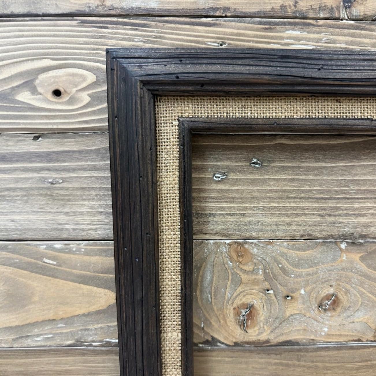 32, 43, 50 & 55 Inch Handmade wood ornate TV Frame for Samsung The Frame TV, Rustic Dark Wood Stain with Burlap fabric liner (not for use with other models) (32 INCH)