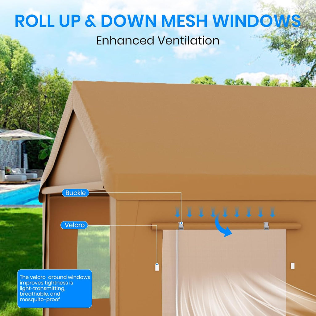 Carport 10x20 Heavy Duty Portable Garage,Carport Canopy with Roll-Up Windows & Doors,Portable Garage and Shelter with Removable Sidewalls,Car Tent Garage with All-Season Tarp for Lawnmower Bike Truck